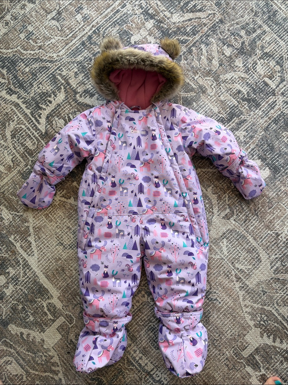 OshKosh B'gosh Lavender Hooded One-Piece Snowsuit with Faux Fur Trim